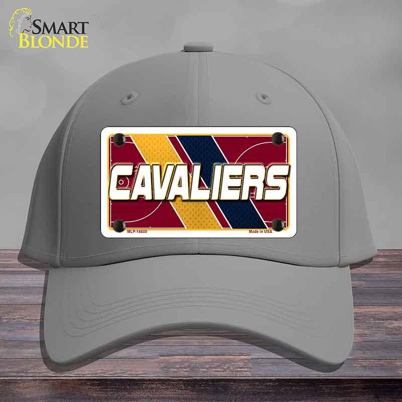 Gray cap with a Cavaliers license plate design on a wooden surface