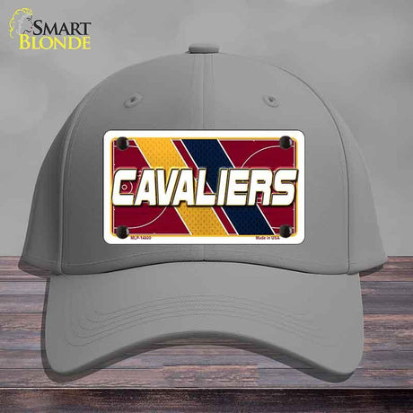 Gray cap with a Cavaliers license plate design on a wooden surface