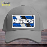 Gray cap with a 'MAVERICKS' license plate design on a wooden surface.