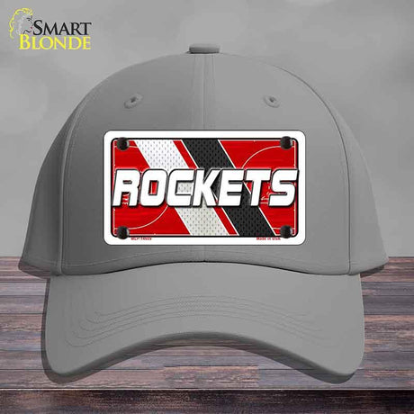 Gray cap with 'ROCKETS' license plate design on a wooden surface