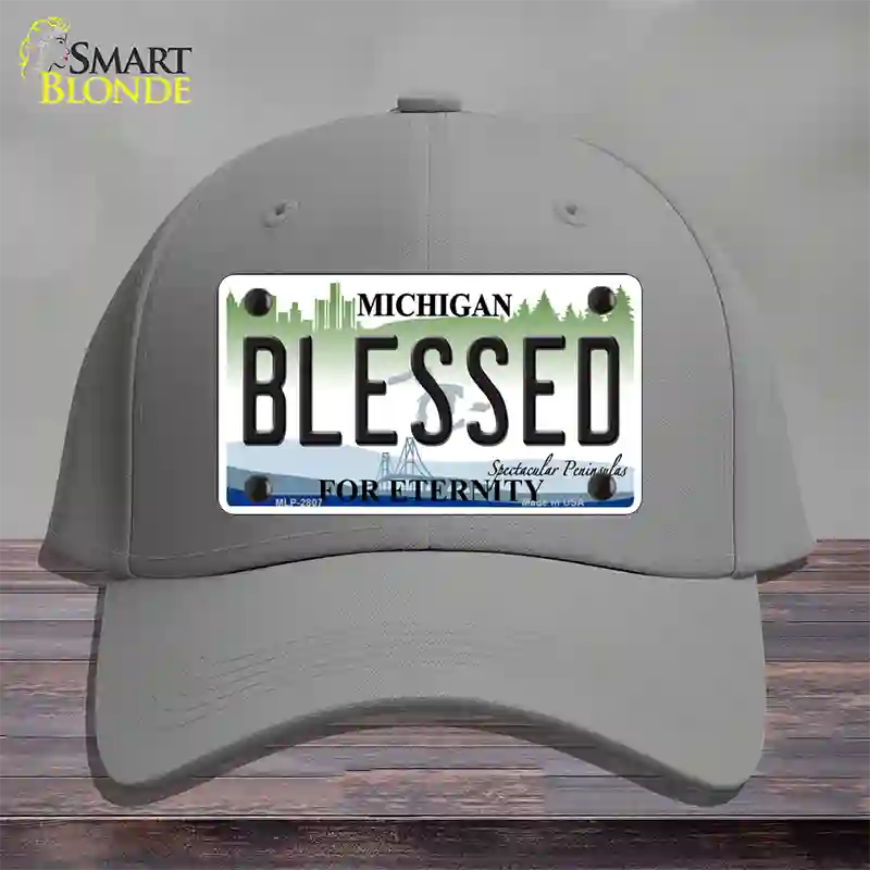 Blessed Michigan State Novelty License Plate Hat Cotton / Gray