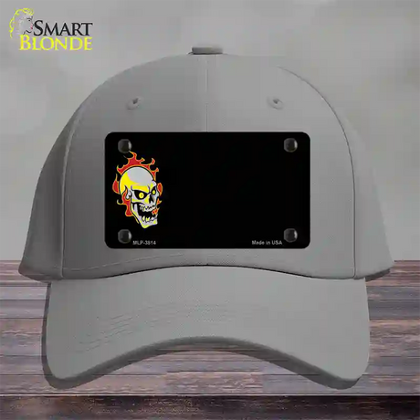 Flaming Skull Offset Novelty License Plate Hat Cotton / Gray