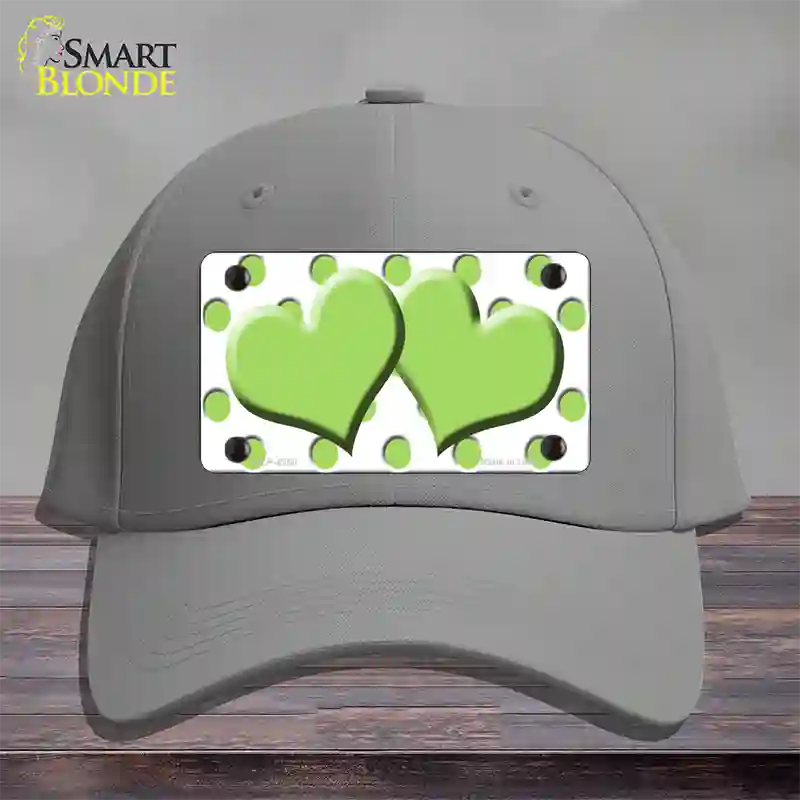 Lime Green White Polka Dot Lime Green Centered Hearts Novelty License Plate Hat Cotton / Gray