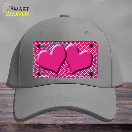 Pink White Quatrefoil Hot Pink Center Hearts Novelty License Plate Hat Cotton / Gray