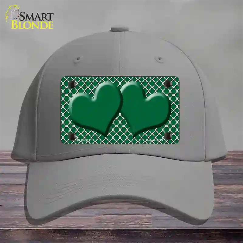 Green White Quatrefoil Green Center Hearts Novelty License Plate Hat Cotton / Gray