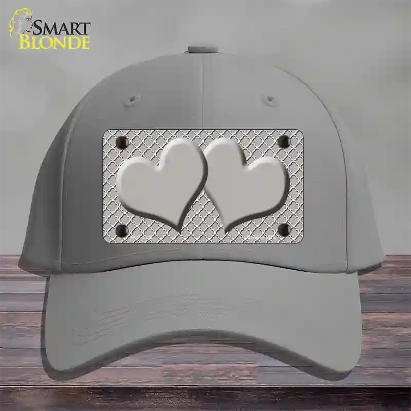 Grey White Quatrefoil Grey Center Hearts Novelty License Plate Hat Cotton / Gray