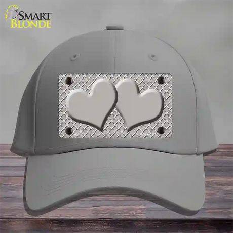 Grey White Quatrefoil Grey Center Hearts Novelty License Plate Hat Cotton / Gray