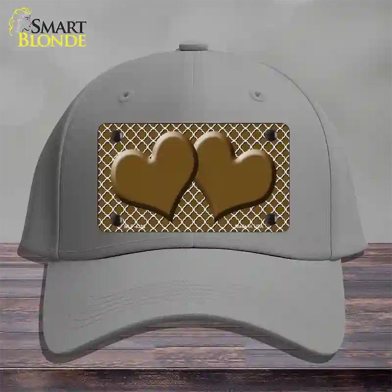 Brown White Quatrefoil Brown Center Hearts Novelty License Plate Hat Cotton / Gray