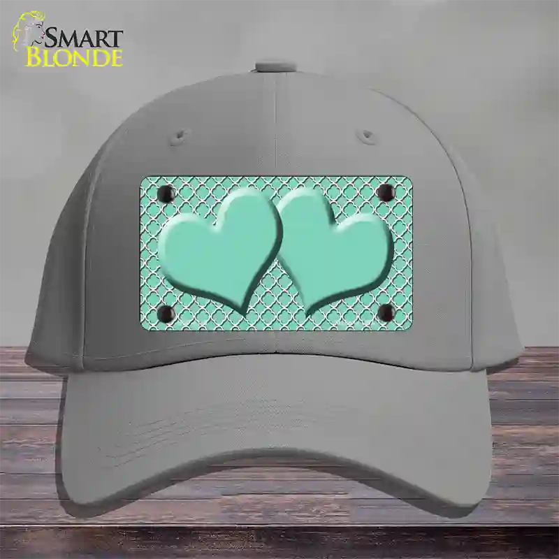 Mint White Quatrefoil And Mint Center Hearts Novelty License Plate Hat Cotton / Gray