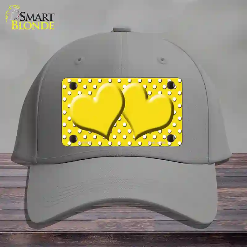 Yellow White Polka Dot Center Hearts Novelty License Plate Hat Cotton / Gray