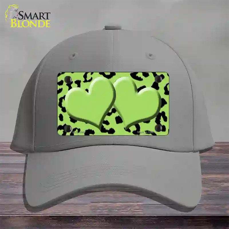 Lime Green Black Cheetah Lime Green Center Hearts Novelty License Plate Hat Cotton / Gray