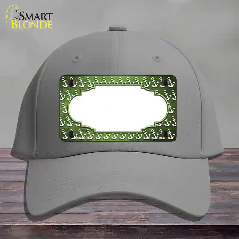 Lime Green White Anchor Scallop Oil Rubbed Novelty License Plate Hat Cotton / Gray