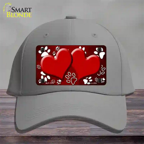 Paw Heart Red White Novelty License Plate Hat Cotton / Gray