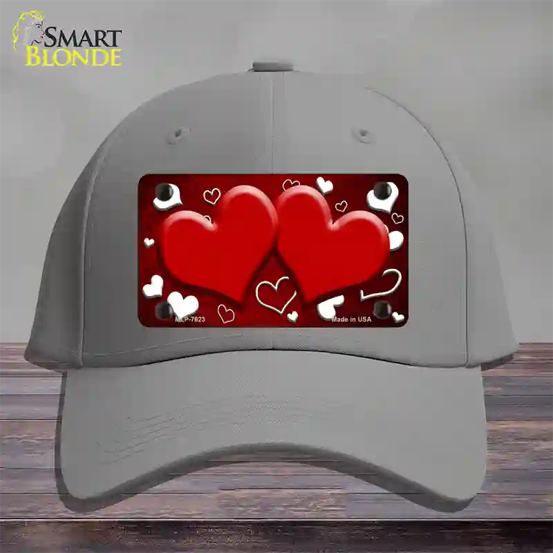 Red White Love Hearts Oil Rubbed Novelty License Plate Hat Cotton / Gray