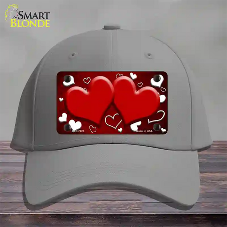 Red White Love Hearts Oil Rubbed Novelty License Plate Hat Cotton / Gray