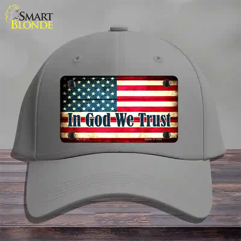 In God We Trust American Flag Novelty License Plate Hat Cotton / Gray