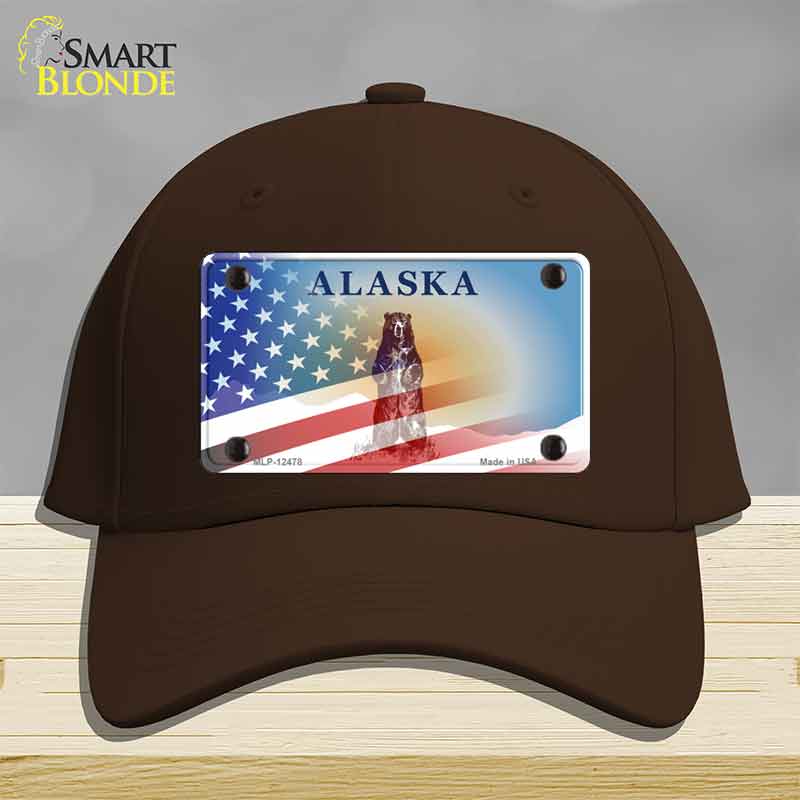 Alaska Bear with American Flag Novelty License Plate Hat HAT-MLP-12478