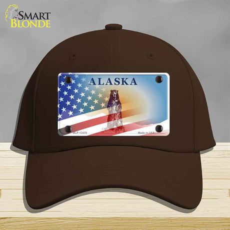 Alaska Bear with American Flag Novelty License Plate Hat HAT-MLP-12478