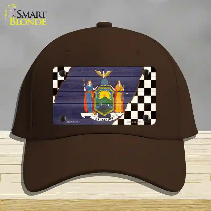 New York Racing Flag Novelty License Plate Hat Tag Cotton Dark Brown