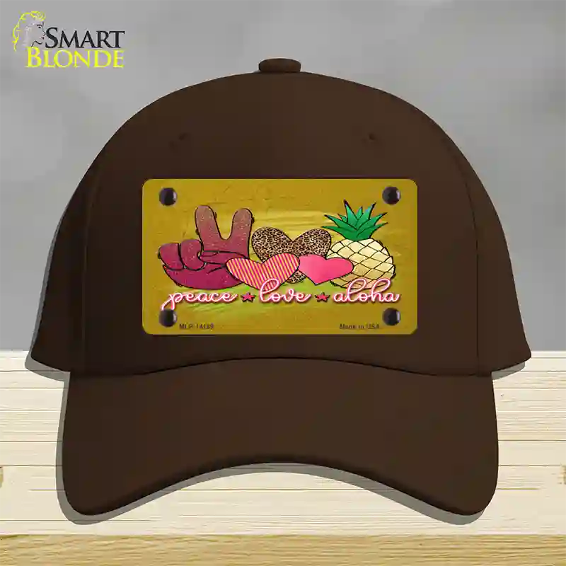 Peace Love Aloha Novelty License Plate Hat Cotton / Dark Brown