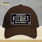 Vieques Puerto Rico Black Novelty License Plate Hat Cotton / Dark Brown
