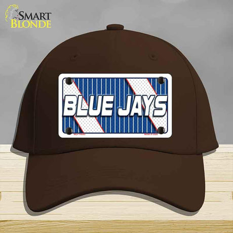 Brown cap with 'Blue Jays' license plate design on a gray background