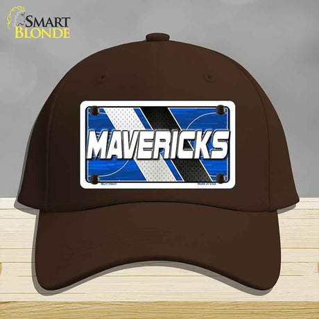 Brown cap with a 'MAVERICKS' license plate design on a gray background