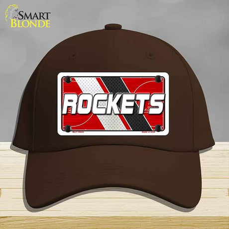 Brown cap with 'ROCKETS' license plate design on a gray background
