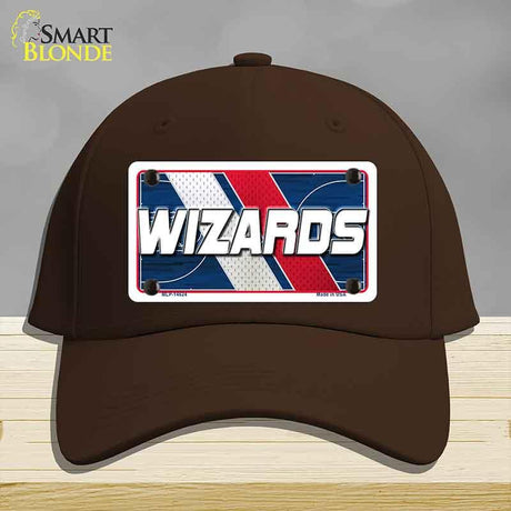 Brown cap with a 'Wizards' license plate design on a gray background
