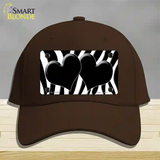 Black White Zebra Black Centered Hearts Novelty License Plate Hat Cotton / Dark Brown