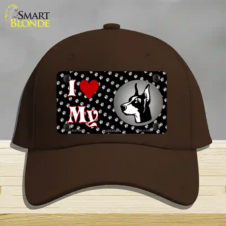 I Love My Doberman Novelty License Plate Hat Cotton / Dark Brown