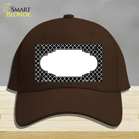 Black White Quatrefoil Center Scallop Novelty License Plate Hat Cotton / Dark Brown