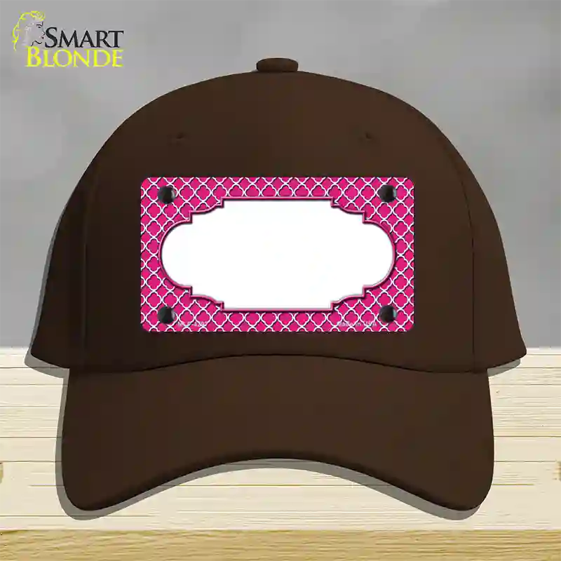 Pink White Quatrefoil Center Scallop Novelty License Plate Hat Cotton / Dark Brown