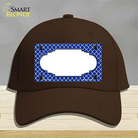 Blue White Quatrefoil Center Scallop Novelty License Plate Hat Cotton / Dark Brown