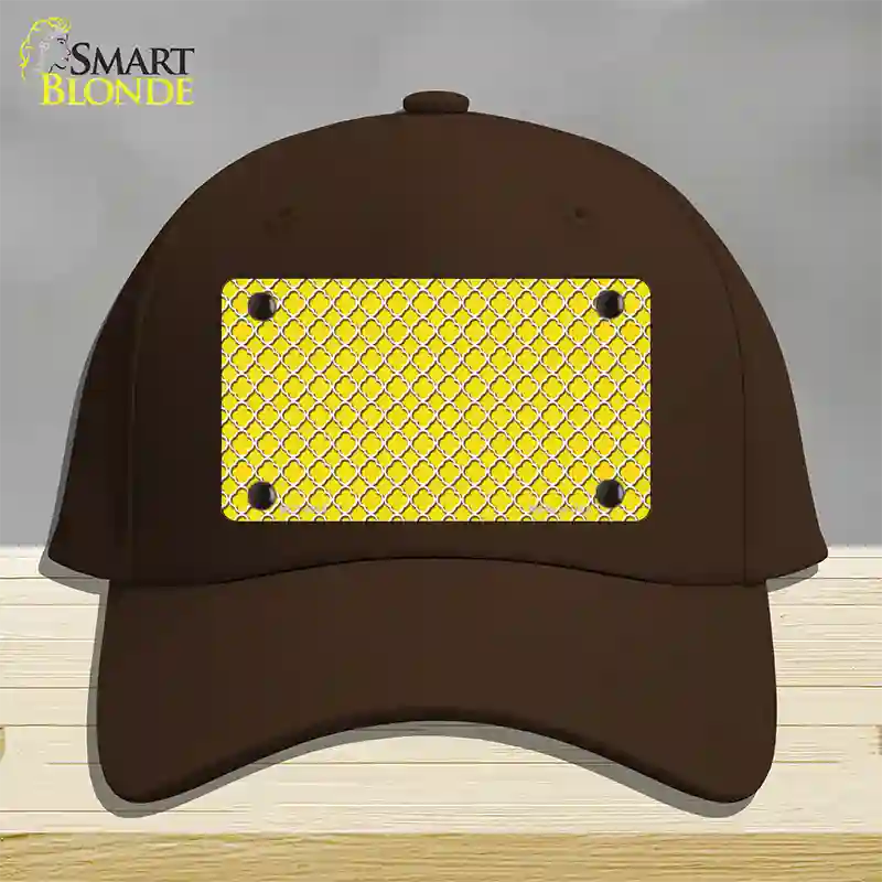 Yellow White Quatrefoil Novelty License Plate Hat Cotton / Dark Brown