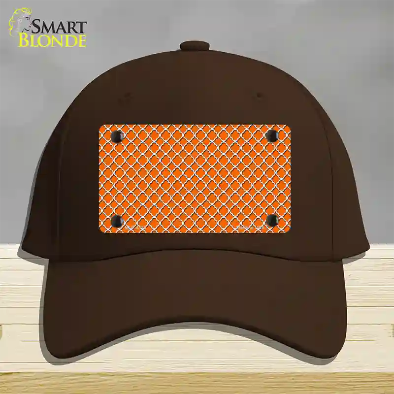Orange White Quatrefoil Novelty License Plate Hat Cotton / Dark Brown