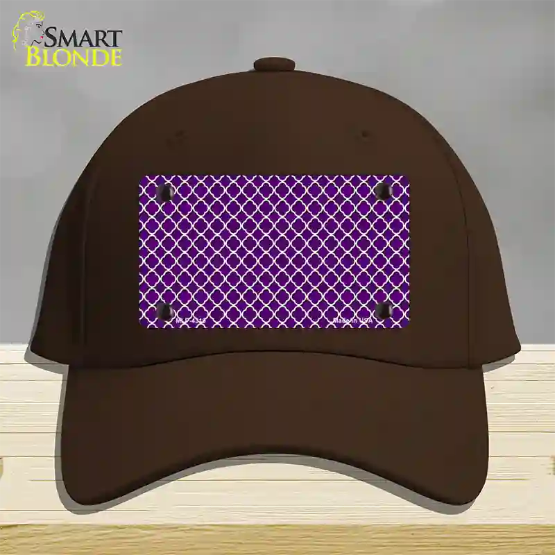 Purple White Quatrefoil Novelty License Plate Hat Cotton / Dark Brown