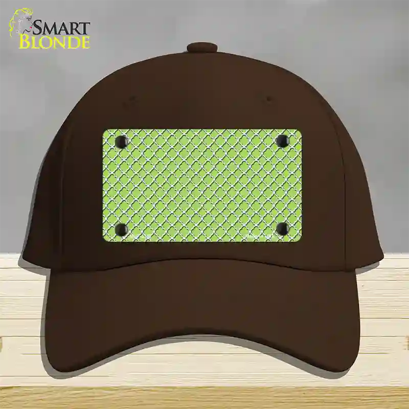 Lime Green White Quatrefoil Novelty License Plate Hat Cotton / Dark Brown