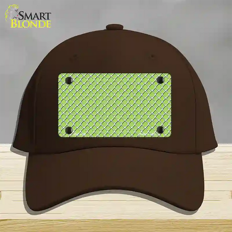 Lime Green White Quatrefoil Novelty License Plate Hat Cotton / Dark Brown