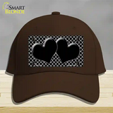 Black White Quatrefoil Black Center Hearts Novelty License Plate Hat Cotton / Dark Brown