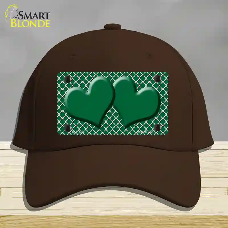 Green White Quatrefoil Green Center Hearts Novelty License Plate Hat Cotton / Dark Brown