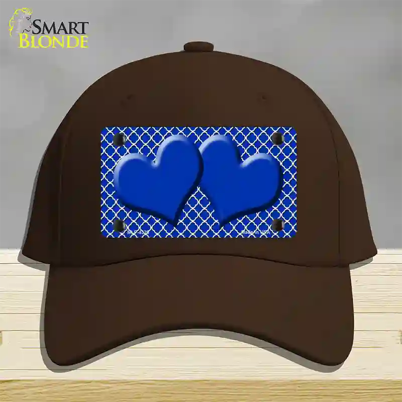 Blue White Quatrefoil Blue Center Hearts Novelty License Plate Hat Cotton / Dark Brown