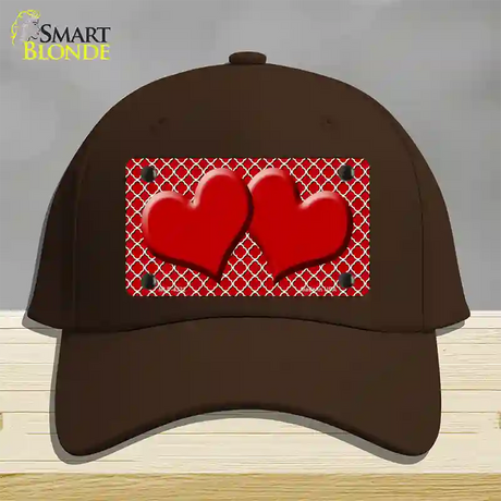 Red White Quatrefoil Red Center Hearts Novelty License Plate Hat Cotton / Dark Brown