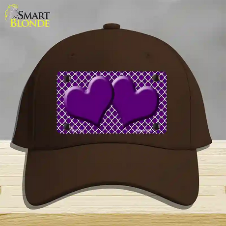 Purple White Quatrefoil Purple Center Hearts Novelty License Plate Hat Cotton / Dark Brown