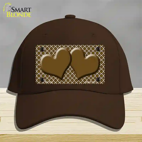 Brown White Quatrefoil Brown Center Hearts Novelty License Plate Hat Cotton / Dark Brown