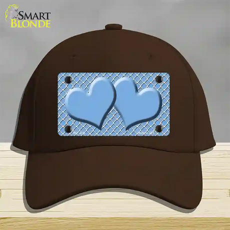 Light Blue White Quatrefoil Light Blue Center Hearts Novelty License Plate Hat Cotton / Dark Brown