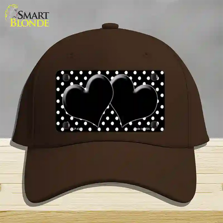 Black White Polka Dot Center Hearts Novelty License Plate Hat Cotton / Dark Brown