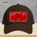 Red White Polka Dot Center Hearts Novelty License Plate Hat Cotton / Dark Brown