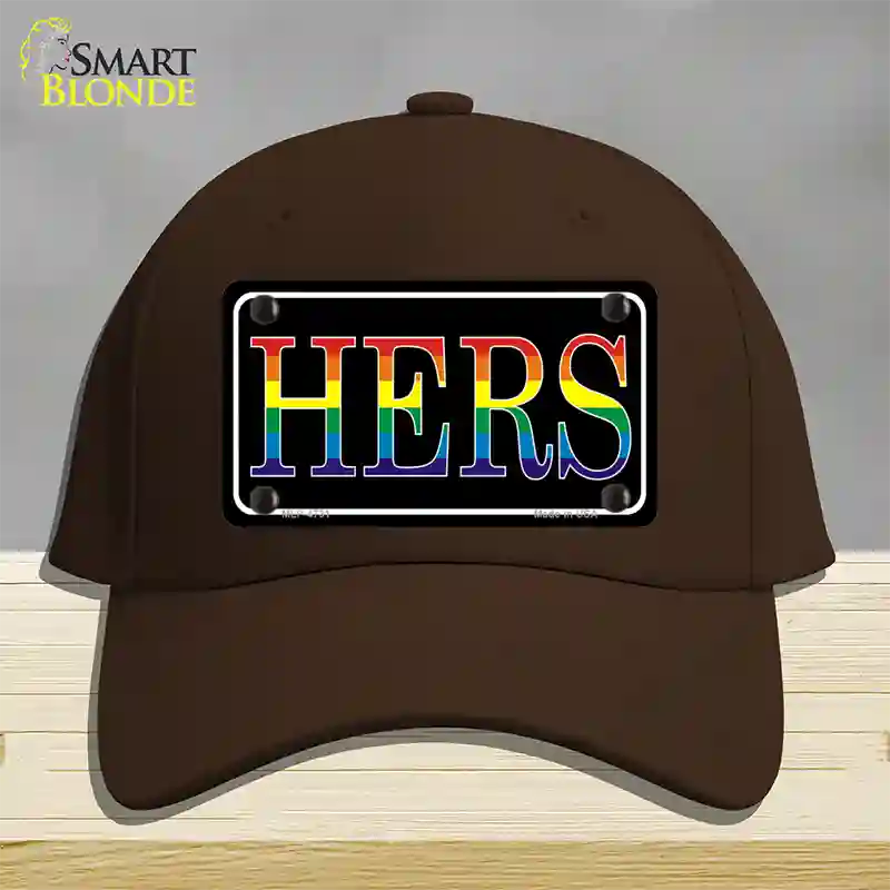 Hers Rainbow Novelty License Plate Hat Cotton Dark Brown