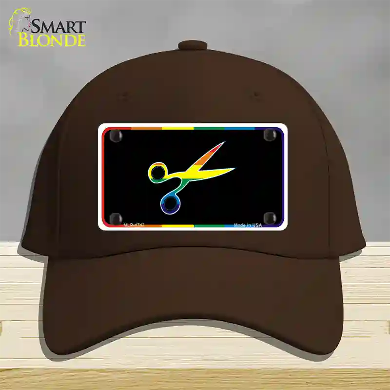 Scissors Novelty License Plate Hat Cotton Dark Brown